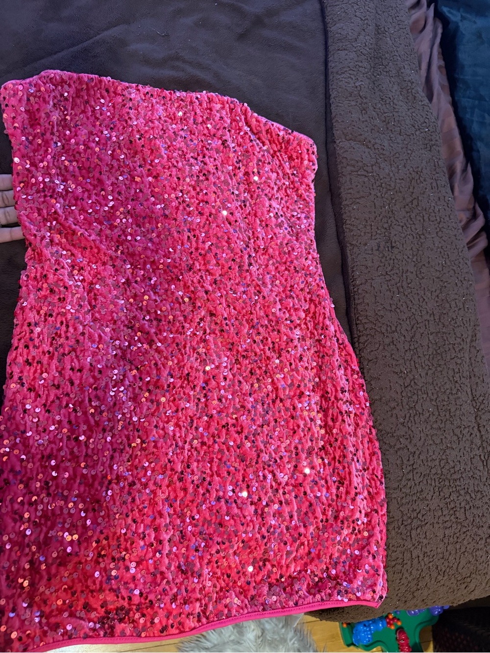 Hot Pink Sequin Strapless Mini Dress